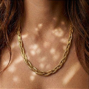 COLAR CORRENTE COBRA P TRANÇADA DOURADA AÇO 316L⭐️