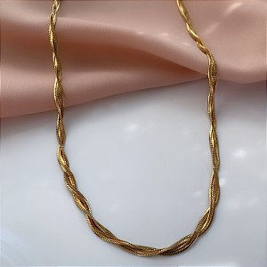 COLAR CORRENTE COBRA P ENTRELAÇADA DOURADA AÇO 316L⭐️