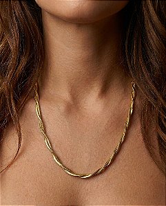 COLAR CORRENTE COBRA P ENTRELAÇADA DOURADA AÇO 316L⭐️