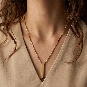COLAR CORRENTE VENEZIANA PINGENTE PALITO 60CM DOURADO AÇO 316L⭐️