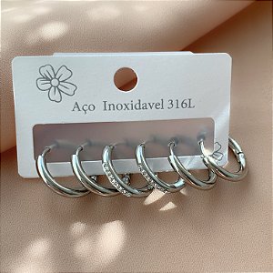 BRINCO KIT ARGOLINHAS FINAS STRASS AÇO 316L⭐️