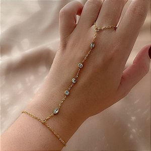 PULSEIRA COM ANEL JADE ZIRCÔNIAS DOURADO AÇO 316L⭐️