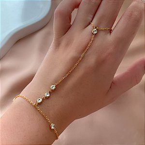 PULSEIRA COM ANEL JADE BOLINHAS ZIRCÔNIAS DOURADO AÇO 316L⭐️