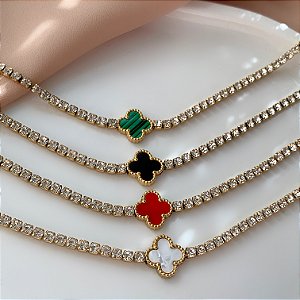 COLAR RIVIERA PINGENTE TREVO RESINADO DOURADO AÇO 316L⭐️