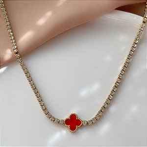 COLAR RIVIERA PINGENTE TREVO RESINADO DOURADO AÇO 316L⭐️