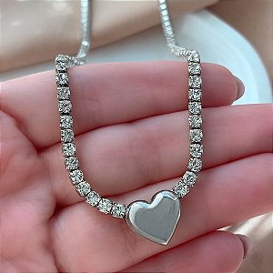 COLAR RIVIERA PINGENTE CORAÇÃO LISO AÇO 316L⭐️