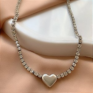 COLAR RIVIERA PINGENTE CORAÇÃO LISO AÇO 316L⭐️