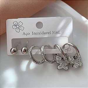 BRINCO KIT ARGOLINHAS BORBOLETA ZIRCÔNIAS AÇO 316L⭐️