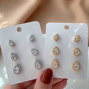 BRINCO KIT GOTAS CRAVEJADAS EM ZIRCÔNIAS BIJU