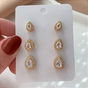 BRINCO KIT GOTAS CRAVEJADAS EM ZIRCÔNIAS BIJU