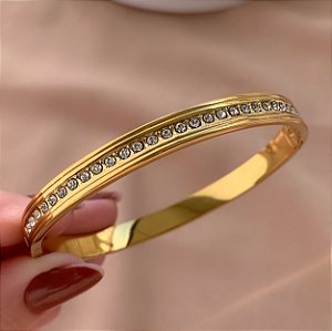 PULSEIRA / BRACELETE FIO ZIRCÔNIAS BORDA LISA DOURADO AÇO 316L⭐️