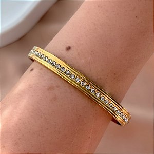 PULSEIRA / BRACELETE FIO ZIRCÔNIAS BORDA LISA DOURADO AÇO 316L⭐️
