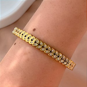 PULSEIRA / BRACELETE RAMINHOS ZIRCÔNIAS DOURADO AÇO 316L⭐️