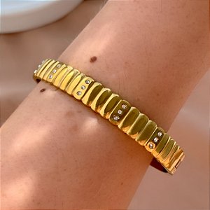 PULSEIRA / BRACELETE TRAÇOS VERTICAIS DETALHES ZIRCÔNIAS DOURADO AÇO 316L⭐️
