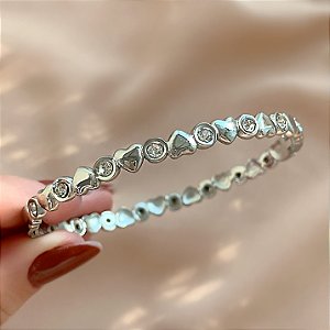 PULSEIRA / BRACELETE FILEIRA MINI CORAÇÕES LISOS E BOLINHAS ZIRCÔNIAS AÇO 316L⭐️