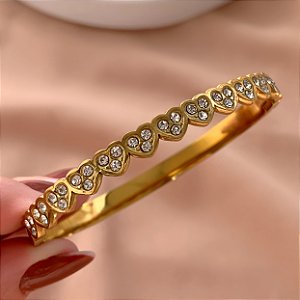 PULSEIRA / BRACELETE CORAÇÕES ZIRCÔNIAS DOURADO AÇO 316L⭐️