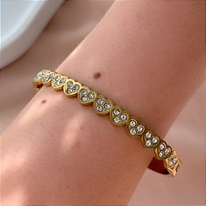 PULSEIRA / BRACELETE CORAÇÕES ZIRCÔNIAS DOURADO AÇO 316L⭐️