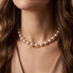 COLAR PÉROLAS E BOLINHAS FOLHEADO A OURO 18K⭐