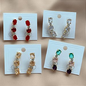 BRINCO EAR CUFF PEDRAS ZIRCÔNIAS OVAIS E BOLINHA DOURADO BIJU