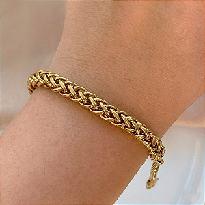 PULSEIRA CORRENTE TRANÇADA GROSSA SEM EXTENSOR DOURADO AÇO 316L⭐️