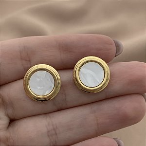 BRINCO REDONDO MADREPÉROLA DOURADO AÇO 316L⭐️