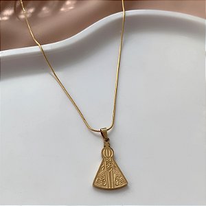 COLAR CORRENTE FINA PINGENTE NOSSA SENHORA DOURADO AÇO 316L⭐️