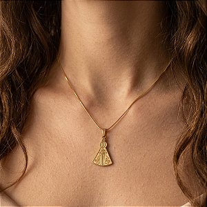 COLAR CORRENTE FINA PINGENTE NOSSA SENHORA DOURADO AÇO 316L⭐️