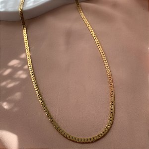 COLAR LONGO CORRENTE GRUMET ACHATADA DOURADO AÇO 316L⭐️