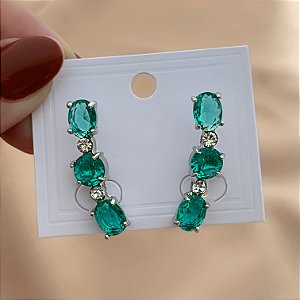BRINCO EAR CUFF PEDRAS ZIRCÔNIAS OVAIS E BOLINHA PRATEADO BIJU