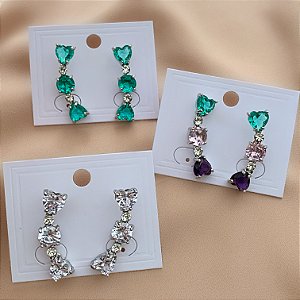 BRINCO EAR CUFF PEDRAS ZIRCÔNIAS CORAÇÕES E BOLINHAS PRATEADO BIJU