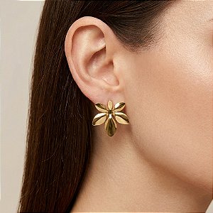 BRINCO FLOR HIBISCO DOURADO AÇO 316L⭐️