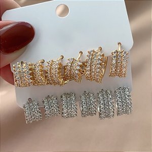 BRINCO KIT ARGOLAS CRAVEJADAS ZIRCÔNIAS CRIS BIJU