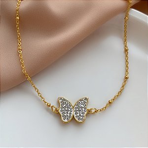 PULSEIRA CORRENTE FINA BORBOLETA CRAVEJADO DOURADO AÇO 316L⭐️