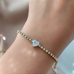 PULSEIRA MINI RIVIERAS CORAÇÃO ZIRCÔNIA DOURADO AÇO 316L⭐️