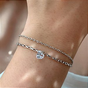 PULSEIRA CORRENTE DUPLA CORAÇÃO ZIRCÔNIA AÇO 316L⭐️