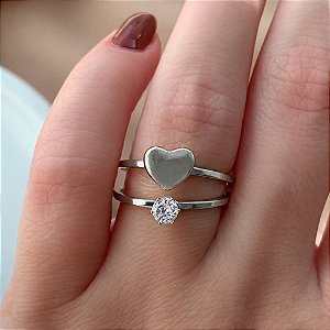 ANEL KIT SOLITÁRIO E CORAÇÃO AÇO 316L⭐️