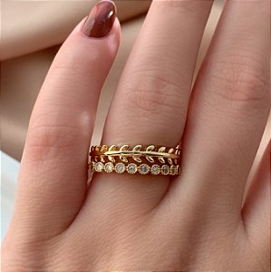 ANEL KIT RAMINHOS E BOLINHAS ZIRCÔNIAS DOURADO BIJU