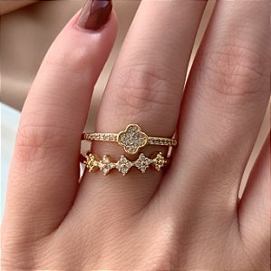 ANEL KIT TREVINHOS ZIRCÔNIAS DOURADO BIJU