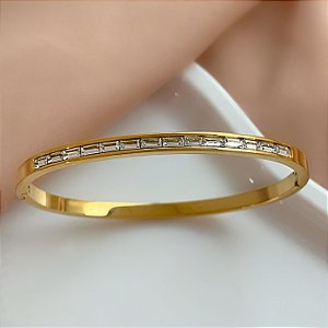 PULSEIRA/BRACELETE FIO ZIRCÔNIA BAGUETE DOURADO AÇO 316L⭐️