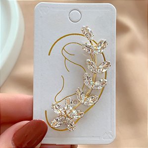 BRINCO UNITÁRIO EAR CUFF FLOR E RAMINHOS EM ZIRCÔNIAS BIJU