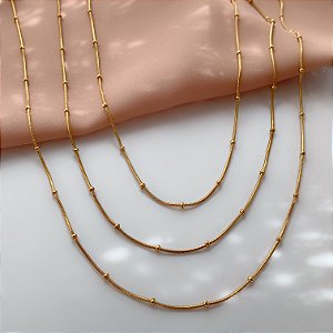 COLAR CORRENTE TRIPLA FINA BOLINHAS DOURADO AÇO 316L⭐️
