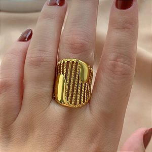 ANEL REGULÁVEL FIOS TEXTURIZADOS E GOTA DOURADO AÇO 316L⭐️