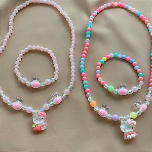 KIT DE COLAR E PULSEIRA MIÇANGAS GATINHA BIJU