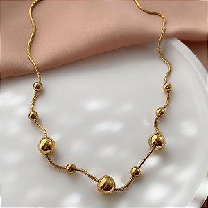 COLAR CORRENTE E ESFERAS DOURADO AÇO 316L⭐️