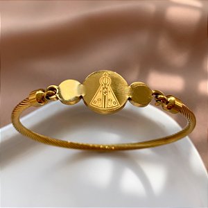 PULSEIRA/BRACELETE FIO TORCIDO NOSSA SENHORA DOURADO AÇO 316L⭐️