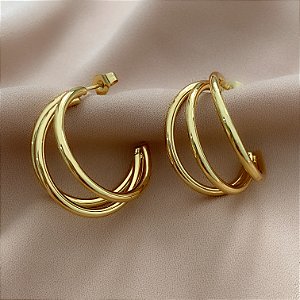 BRINCO ARGOLA TUBO TRÊS FIOS FINOS P DOURADO AÇO 316L⭐️