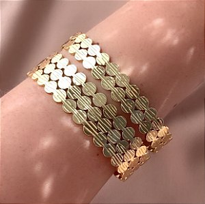 PULSEIRA/BRACELETE LARGO BOLINHAS TEXTURIZADAS DOURADO AÇO 316L⭐️