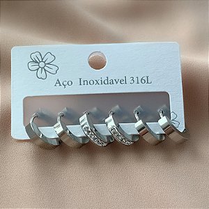 BRINCO KIT ARGOLINHAS FIO ACHATADO 1 COM ZIRCÔNIAS AÇO 316L⭐️