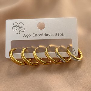 BRINCO KIT ARGOLINHAS FIO BOLEADA LISAS E CRAVEJADAS DOURADO AÇO 316L⭐️