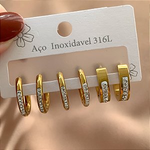 BRINCO KIT ARGOLINHAS FIO BOLEADAS CRAVEJADAS DOURADO AÇO 316L⭐️